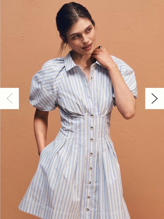 Anthropologie Dresses & Skirts - By Anthropologie Puff-Sleeve Mini Shirt Dress Blue and White Stripe Size XS